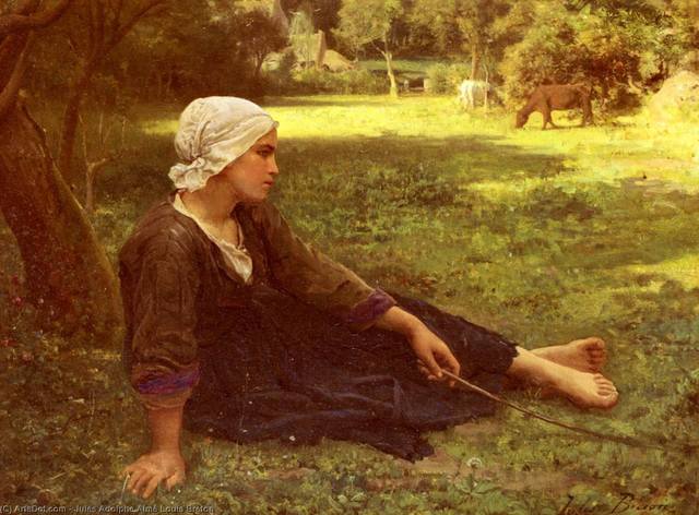 Jules adolphe aime louis breton-girl guarding the cows