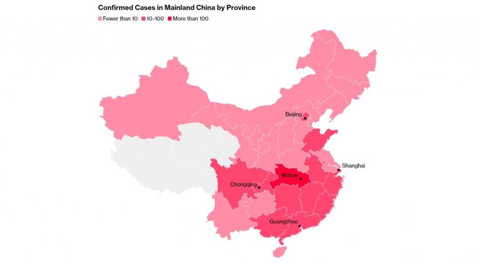 Провинции КНР, в которых зафиксированы случаи заражения 2019-nCoV