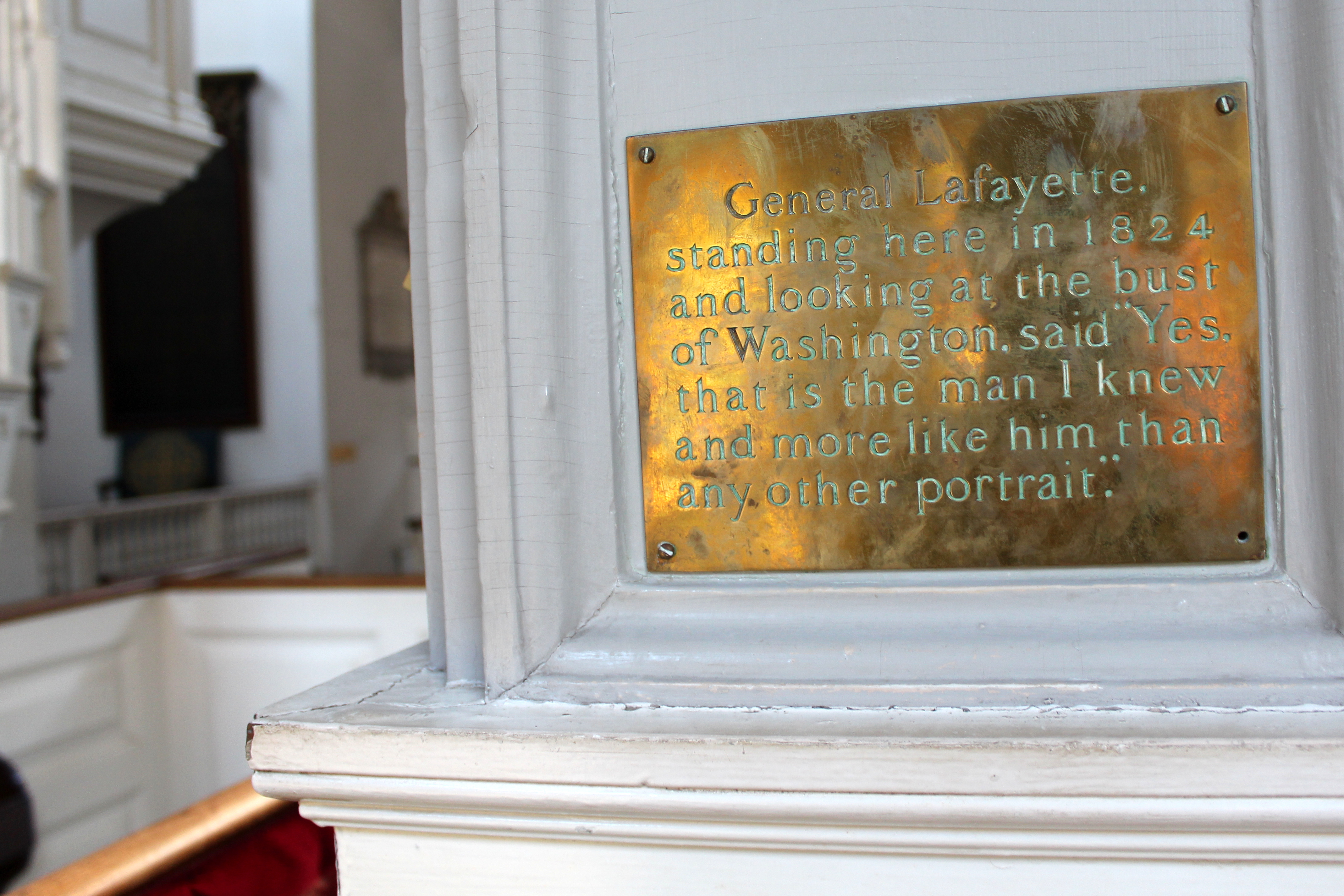 Boston - Freedom Trail: Old North Church General Lafayette, standing here in 1824 and looking at the bust of Washington, said to be the first memorial to the President, said, "Yes, that is the man I knew and more like him than any other portrait." Old North Church, at 193 Salem Street, is famous as the location from which the famous "One if by land, and two if by sea" signal is said to have been sent. Built in 1723 by William Price in a Georgian style inspired by the works of Christopher Wren, it is the oldest standing church in Boston. In April 1775, Paul Revere told three local patriots—church sexton Robert Newman, Captain John Pulling, and Thomas Bernard to hang two lanterns in the steeple to send a warning to Charlestown patriots across the river about the movements of the British army. The Charleston patriots were backup riders who were prepared to deliver the message to Lexington and Concord in case Revere and his fellow rider, William Dawes didn't make it. It turns out that the Charlestown rider, instead, was the one who did not make it and identity has disappeared from history. National Register #66000776 (1966)