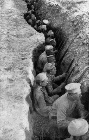 Русские войска ожидают немецкую атаку. 1914г.