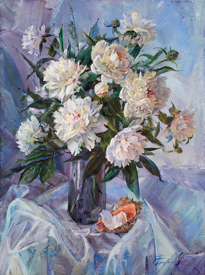 bouquet-of-white-peonies-and-seashell-galina-gladkaya