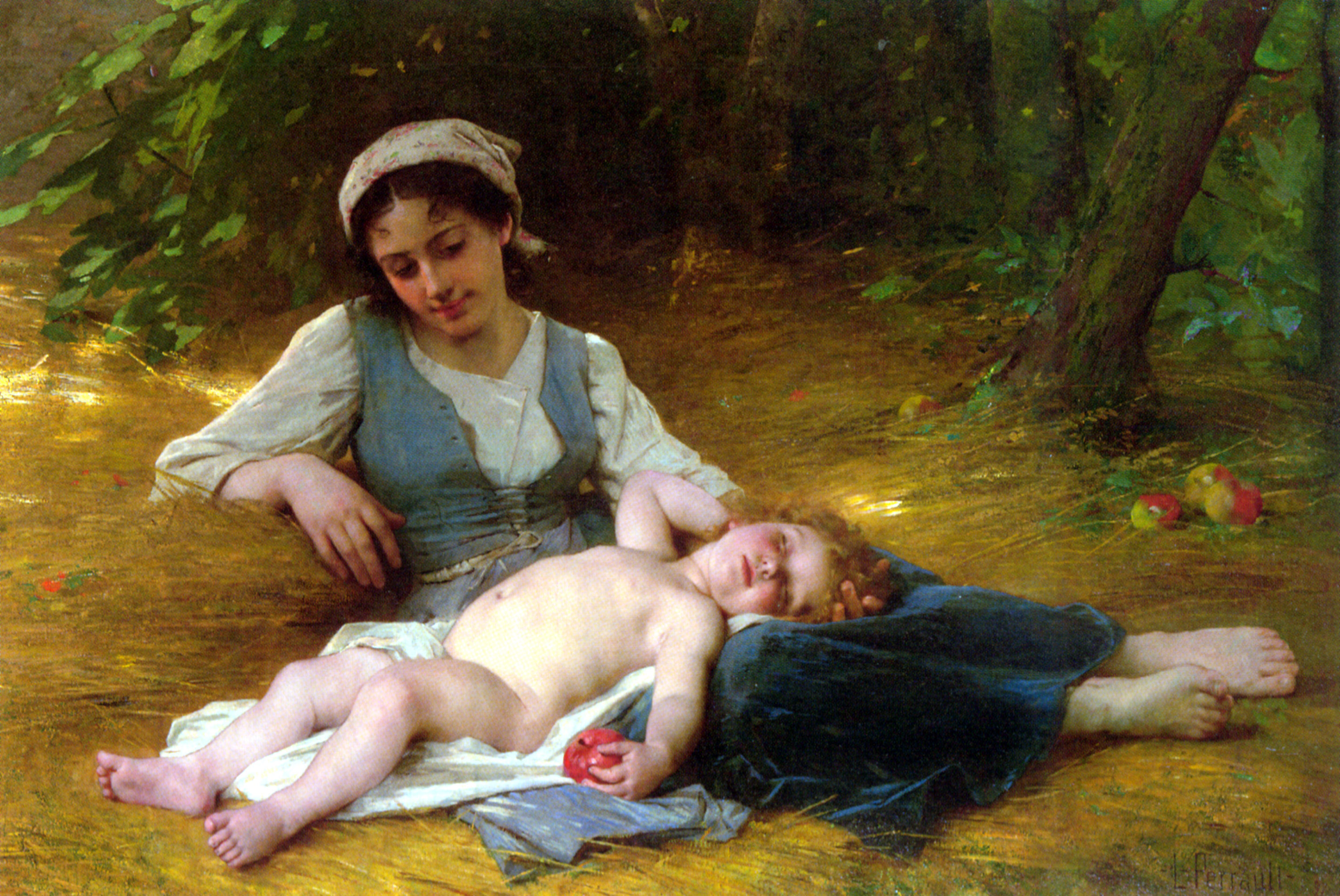 Поно детей. Французский художник Léon Jean Bazille Perrault (1832-1908).. Художник Leon Jean Basile Perrault.