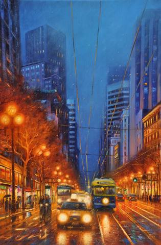 CityLights SF 36x24 OilOnCanvas PoPinLin
