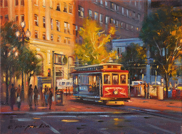 EveningLights SF 9x12 OilOnCanvas PoPinLin EveningLights SF 9x12 OilOnCanvas PoPinLin