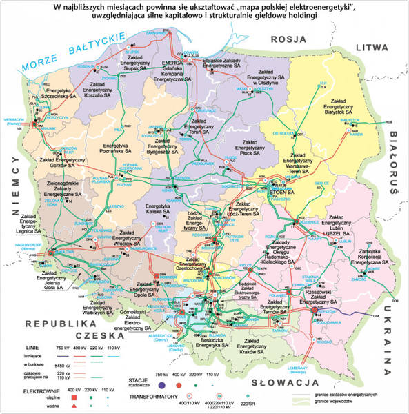 Посмотрите внимательно на районы, прилегающие к границе в Белоруссией – «узелков» на линиях электропередач, которые обозначают электростанции, всего три, при этом электростанция в Остроленке существует только в планах строительства, не более того.