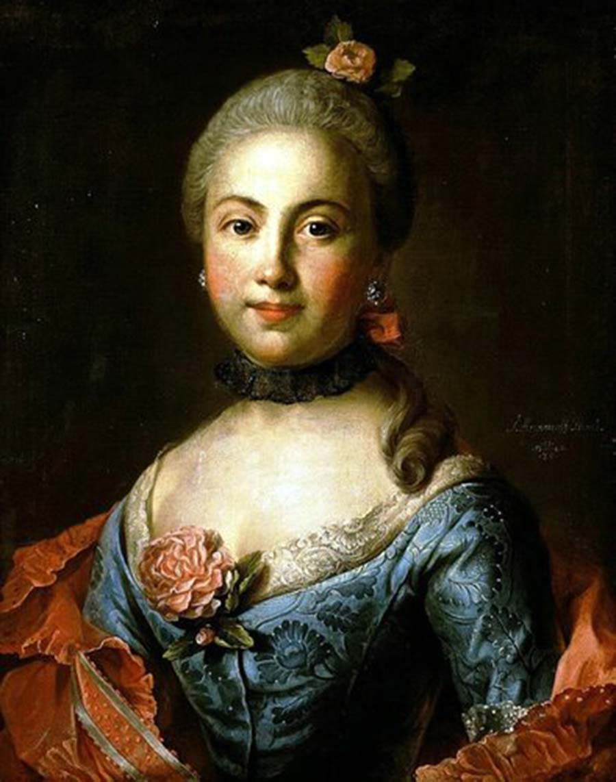 Иван Петрович Аргунов (1729-1802)-Портрет неизвестной в темно-голубом платье.