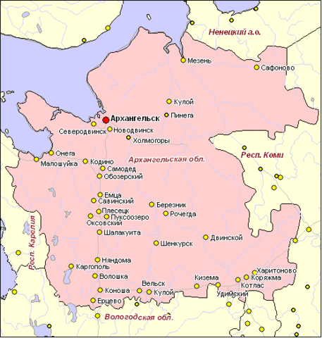 Подробная карта архангельской области с городами и поселками подробная