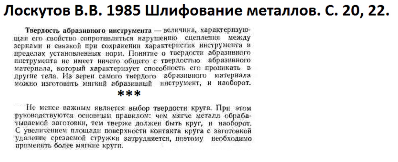 Тезис мягкое затачивается на твёрдом а твёрдое на мягком и понятие о твёрдости абразива