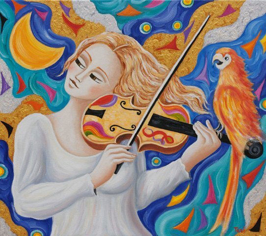 La violinista del pappagallo - cm 40x50
