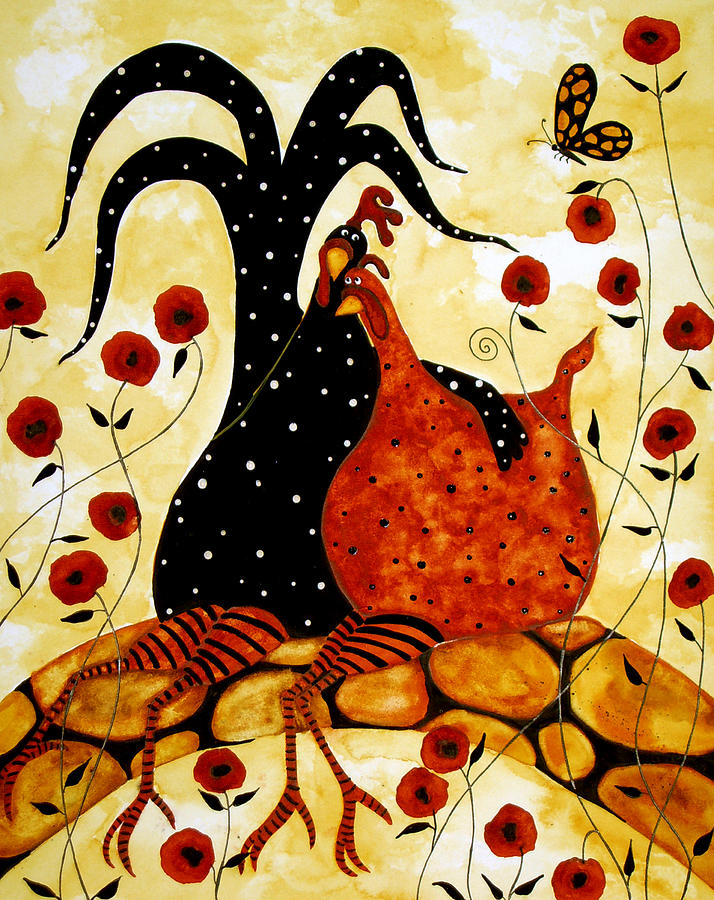 hubbs-art-folk-prints-whimsical-farm-animals-fowls-chicken-rooster-floral-poppy-debi-hubbs