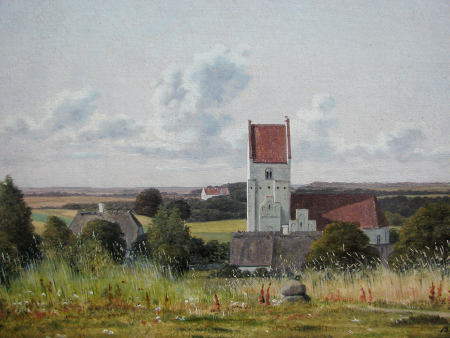 3Церковь Вестер Эгеде (датская церковь) с монастырем Гиссельфельд на заднем плане.Мартинус Рёрбай.