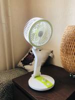 Вентилятор аккумуляторный настольный складной беспроводной LED подсветка регулировка скорости, зелёный - 01