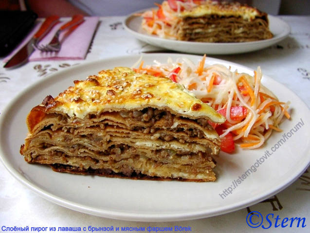 Н54b Пирог слоёный из лаваша с брынзой и мясным фаршем "Бурек (Börek)"