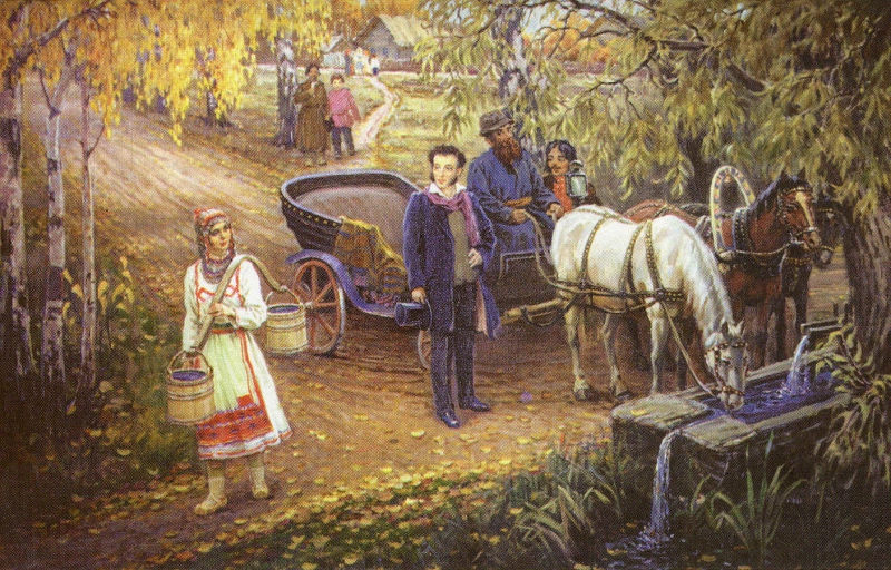 Овчинников Николай (1918-2004). У родника (А.С.Пушкин в Чувашии. 1828 год) 1998 г.