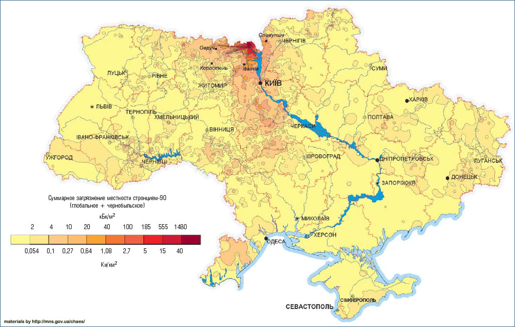 Карта радиоактивного загрязнения украины