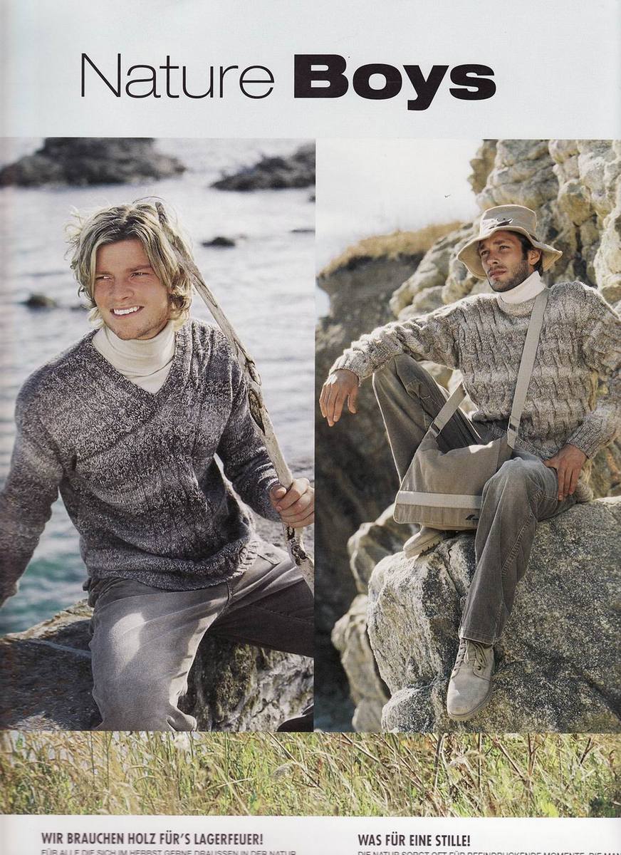 Natural boys. Мужской вязаный комбинезон рыбака. Описание вязания мужских моделей Filati.