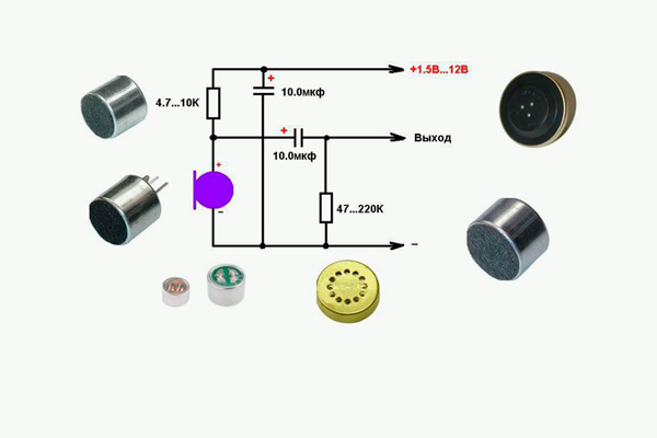 Как улучшить качество микрофона. Электретный микрофон схема включения. Подключение электретного микрофона схема. Схема подключения динамического микрофона. Схема включения конденсаторного микрофона.