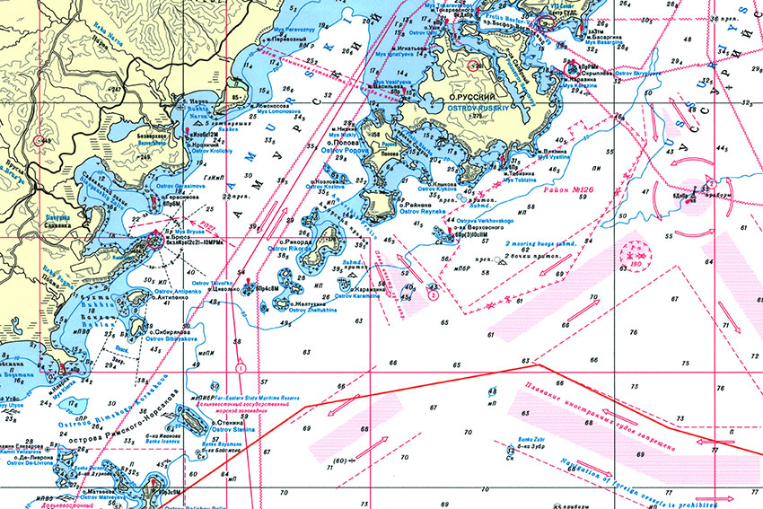 Морская карта острова русский с глубинами