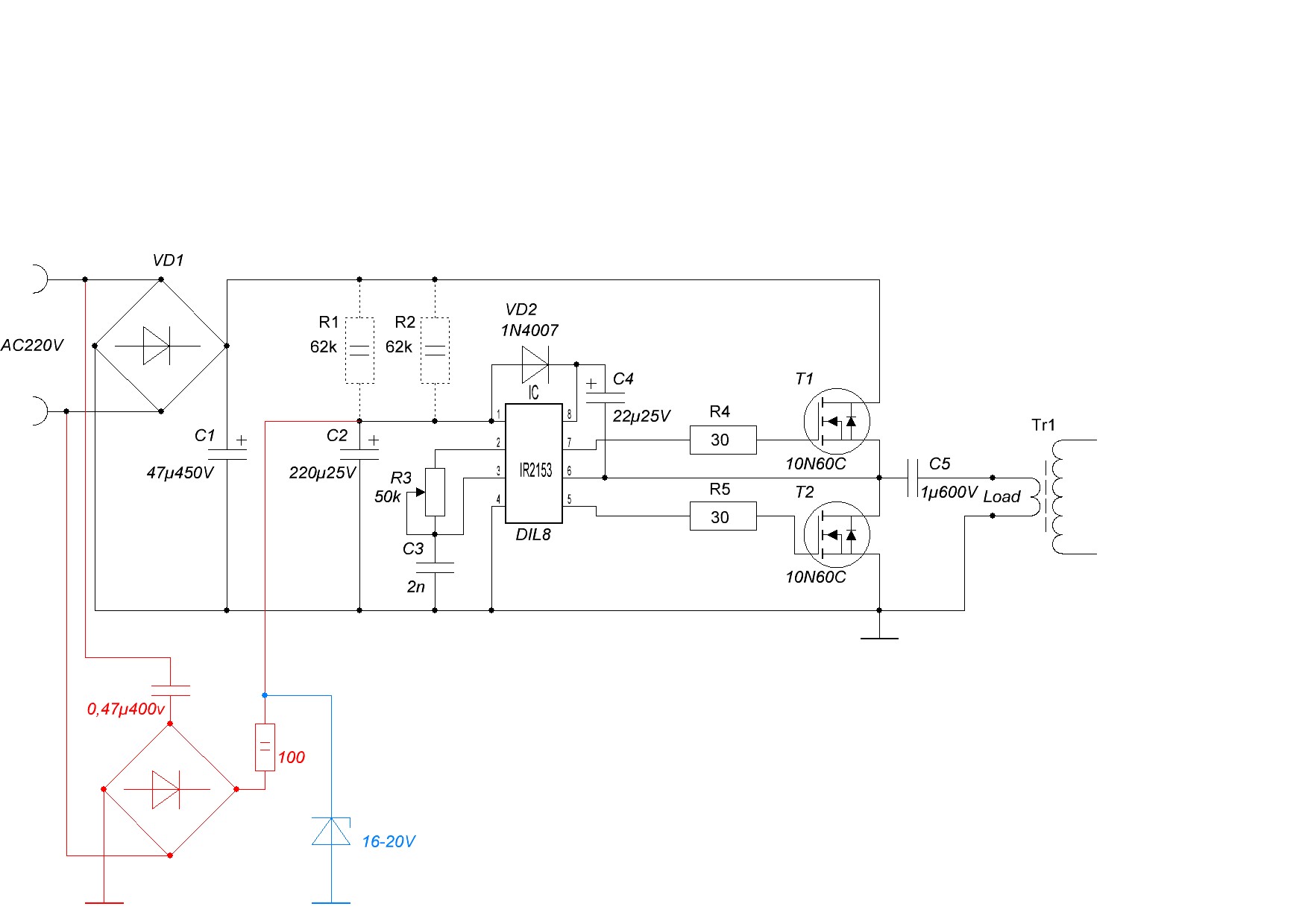 Ir2153 схема включения с защитой